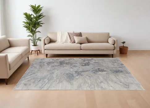 9' X 12' Gray Tan and Green Abstract Hand Tufted Worn Faded Area Rug