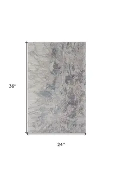 2' X 3' Gray Tan and Green Abstract Hand Tufted Worn Faded Area Rug