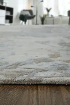 2' X 3' Gray Tan and Green Abstract Hand Tufted Worn Faded Area Rug