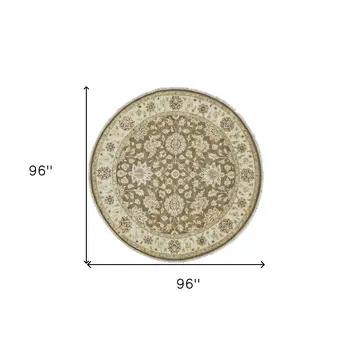 8' Brown Gold and Tan Wool Oriental Hand Knotted Round Rug