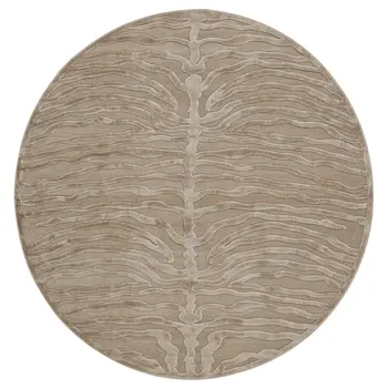 8' Tan and Ivory Animal Print Power Loom Round Rug