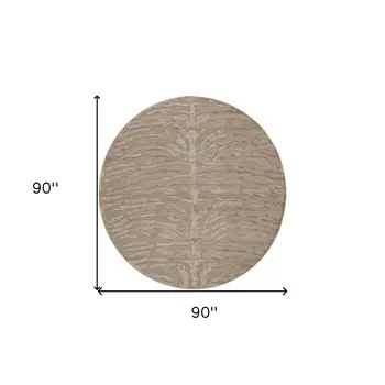 8' Tan and Ivory Animal Print Power Loom Round Rug