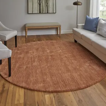 8' Orange Wool Hand Woven Round Rug