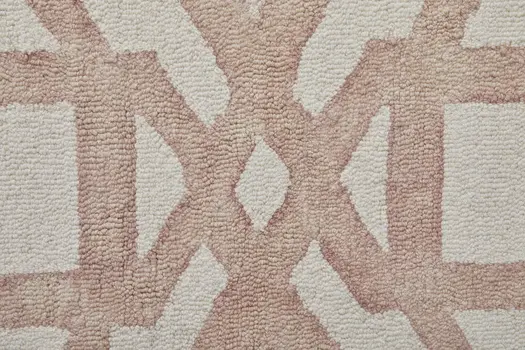 10' Pink and Ivory Wool Geometric Hand Tufted Round Rug