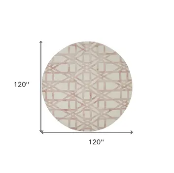 10' Pink and Ivory Wool Geometric Hand Tufted Round Rug