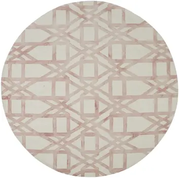 10' Pink and Ivory Wool Geometric Hand Tufted Round Rug