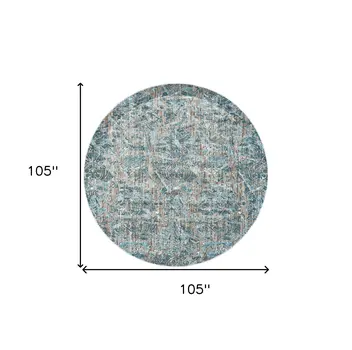 9' Blue Taupe and Ivory Abstract Power Loom Worn Faded Round Rug