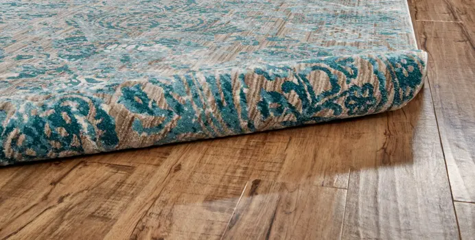 9' Blue Taupe and Ivory Abstract Power Loom Worn Faded Round Rug