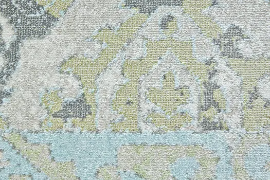 8' Blue Green and Gray Floral Power Loom Worn Faded Round Rug