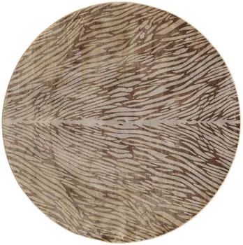 8' Brown and Tan Animal Print Power Loom Round Rug