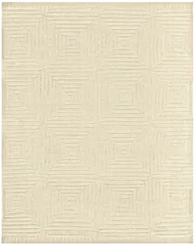 2' X 3' Ivory Wool Geometric Hand Knotted Area Rug