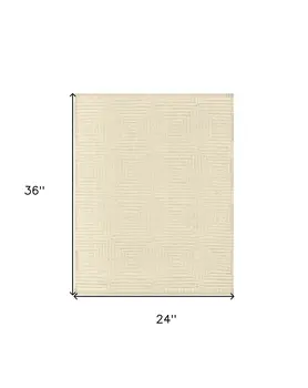 2' X 3' Ivory Wool Geometric Hand Knotted Area Rug