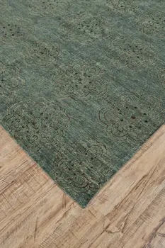 2' X 3' Green and Brown Floral Hand Knotted Worn Faded Area Rug
