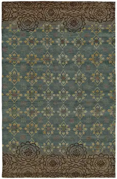 2' X 3' Blue Green and Brown Floral Hand Knotted Area Rug
