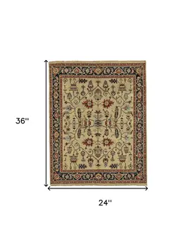 2' X 3' Tan Red and Gold Wool Oriental Hand Knotted Area Rug
