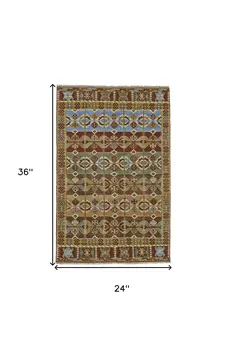 2' X 3' Red Blue and Brown Wool Southwestern Hand Knotted Area Rug
