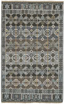 2' X 3' Blue Brown and Gray Wool Southwestern Hand Knotted Area Rug