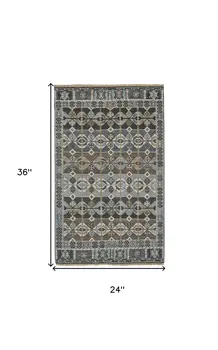 2' X 3' Blue Brown and Gray Wool Southwestern Hand Knotted Area Rug