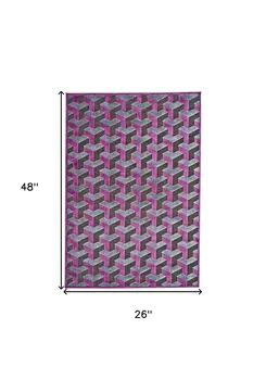 2' X 4' Purple Brown and Gray Geometric Power Loom Area Rug
