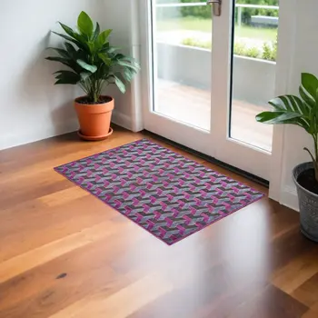 2' X 4' Purple Brown and Gray Geometric Power Loom Area Rug