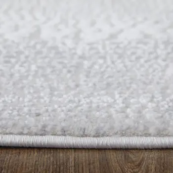 2' X 3' Ivory and Silver Abstract Power Loom Worn Faded Area Rug
