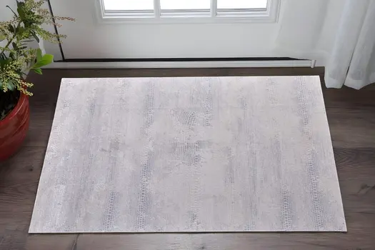 2' X 3' Ivory and Silver Abstract Power Loom Worn Faded Area Rug
