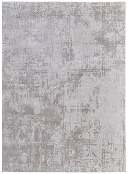 2' X 3' Ivory and Silver Abstract Power Loom Worn Faded Area Rug