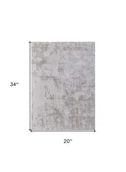 2' X 3' Ivory and Silver Abstract Power Loom Worn Faded Area Rug