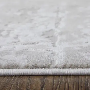 2' X 3' Ivory and Silver Abstract Power Loom Worn Faded Area Rug