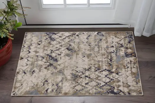 2' X 3' Gray Geometric Distressed Area Rug