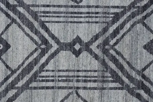 2' X 3' Gray and Blue Wool Geometric Hand Knotted Area Rug