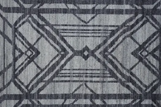 2' X 3' Gray and Blue Wool Geometric Hand Knotted Area Rug