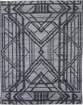 2' X 3' Gray and Blue Wool Geometric Hand Knotted Area Rug