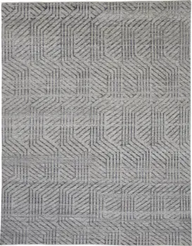 2' X 3' Tan and Gray Wool Geometric Hand Knotted Area Rug