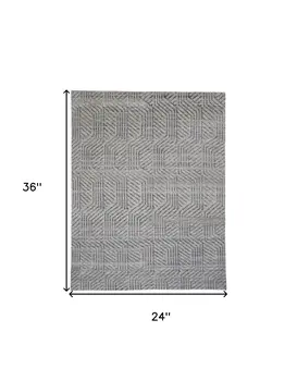 2' X 3' Tan and Gray Wool Geometric Hand Knotted Area Rug