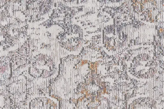 2' X 3' Gray and Orange Abstract Power Loom Worn Faded Area Rug With Fringe