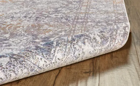 2' X 3' Gray and Orange Abstract Power Loom Worn Faded Area Rug With Fringe