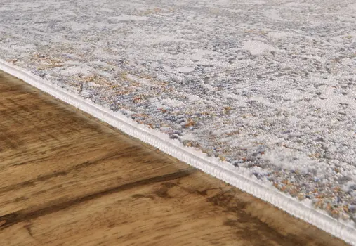 2' X 3' Gray and Orange Abstract Power Loom Worn Faded Area Rug With Fringe