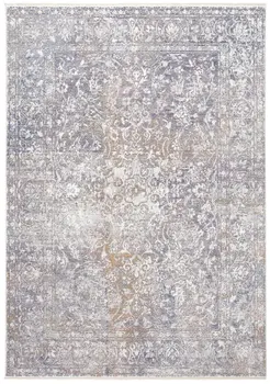 2' X 3' Gray and Orange Abstract Power Loom Worn Faded Area Rug With Fringe