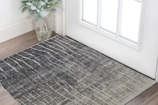 2' X 3' Black Gray and Ivory Abstract Power Loom Area Rug