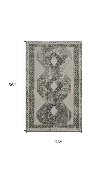 2' X 3' Gray Ivory and Taupe Abstract Power Loom Worn Faded Area Rug