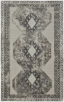 2' X 3' Gray Ivory and Taupe Abstract Power Loom Worn Faded Area Rug