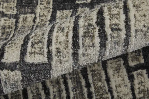 2' X 3' Gray Black and Ivory Geometric Power Loom Worn Faded Area Rug