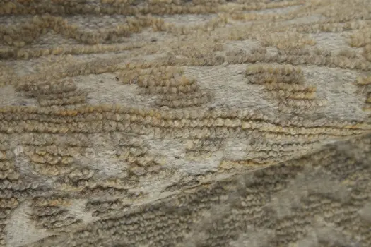 2' X 3' Ivory Gold and Tan Geometric Hand Knotted Worn Faded Area Rug