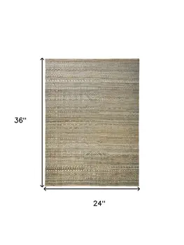 2' X 3' Ivory Gold and Tan Geometric Hand Knotted Worn Faded Area Rug