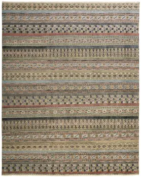 2' X 3' Tan Orange and Blue Striped Hand Knotted Area Rug
