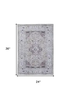2' X 3' Tan and Gray Oriental Power Loom Worn Faded Washable Area Rug