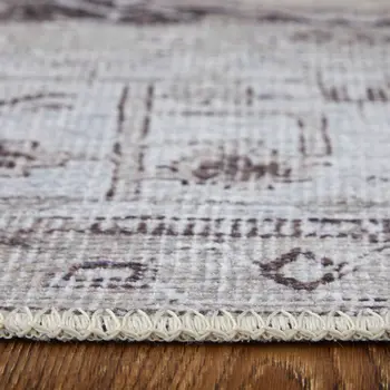 2' X 3' Tan and Gray Oriental Power Loom Worn Faded Washable Area Rug