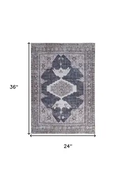 2' X 3' Gray Ivory and Taupe Oriental Power Loom Washable Area Rug
