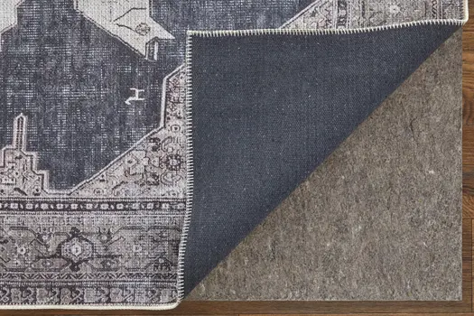 2' X 3' Gray Ivory and Taupe Oriental Power Loom Washable Area Rug